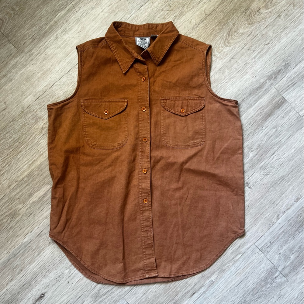 Vintage 90s Short Circuit Sleeveless Linen Cotton Button Up - Picture 2 of 10